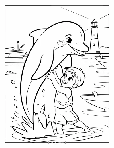 Disegno d'estate da colorare per bambini: Un caldo falò illumina la spiaggia mentre le onde si infrangono in lontananza