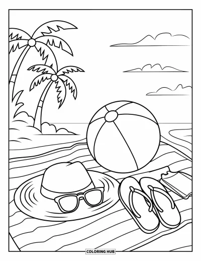 Disegno d'estate da colorare per bambini: Un bambino giocherellone si rilassa su un salvagente, pronto per divertirsi a bordo piscina