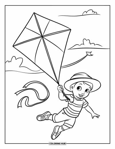 Disegno d'estate da colorare per bambini: Un bambino si aggrappa a un delfino che salta nel mare scintillante