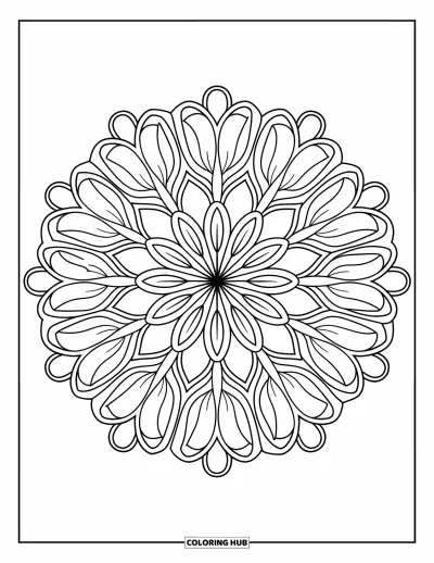 Tegning med tulipaner til voksne: En mandala med tulipanblade har et blomstret og symmetrisk design