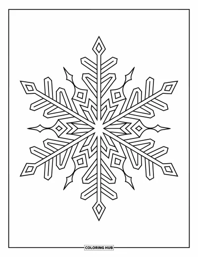 Fargeleggingsark med vinter for voksne: Et vakkert detaljert snøfnugg med symmetriske mønstre og elegante frostlignende design