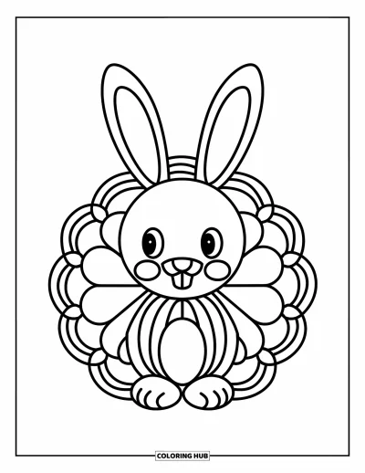 Animal Mandala Coloring Page for Kids: Bunny with oversized ears formed from smooth mandala curves