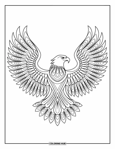 Animal Mandala Coloring Page for Kids: Eagle with mandala wings in a bold, modern pose