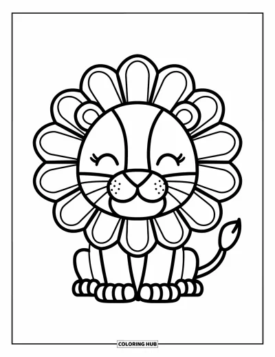 Animal Mandala Coloring Page for Kids: Lion in meditation pose with a simple, smiley mandala design