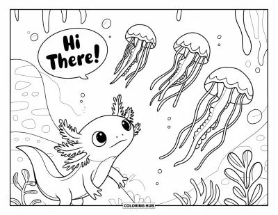 Coloriage d'axolotl pour enfants : Un axolotl dit 
