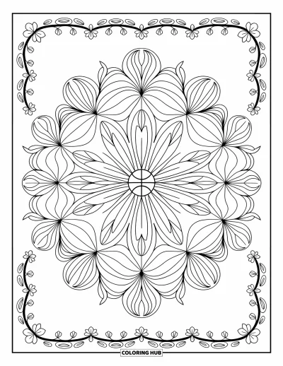 Coloriage de basketball pour adultes : Des motifs floraux tourbillonnent autour de ballons, mêlant nature et mouvement dans une scène apaisante