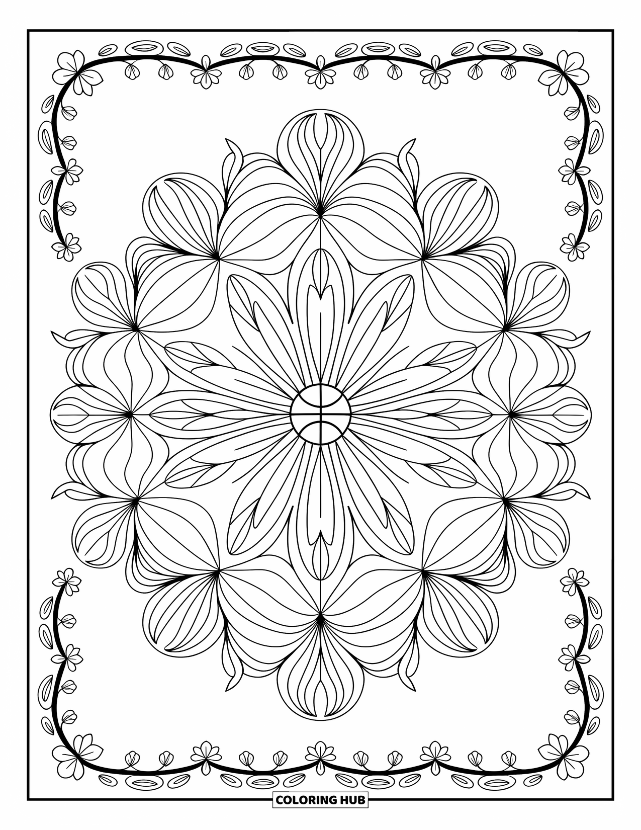 Dibujo de baloncesto para colorear para adultos: Diseños florales giran alrededor de balones de baloncesto, mezclando naturaleza y movimiento en una escena tranquila