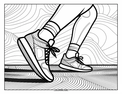 Coloriage de basketball pour adultes : Un jeu de jambes intense et un terrain à motifs créent un instant rythmé et détaillé en plein mouvement
