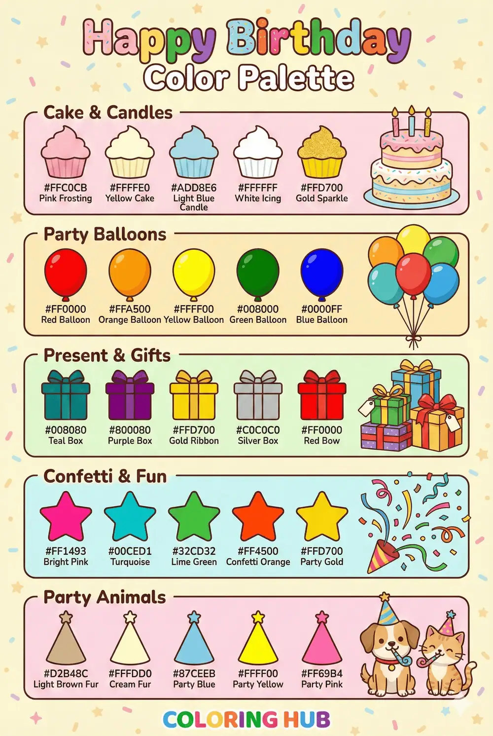 Birthday Coloring Page Color Palettes