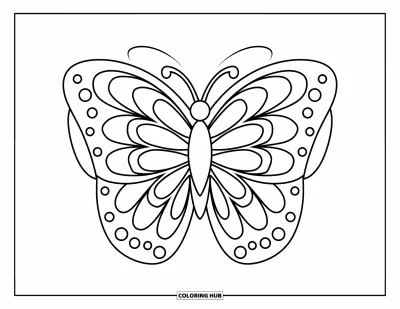 Coloriage de mandala de papillon pour enfants : Papillon aux grandes ailes dans un mandala en forme de fleur épanouie