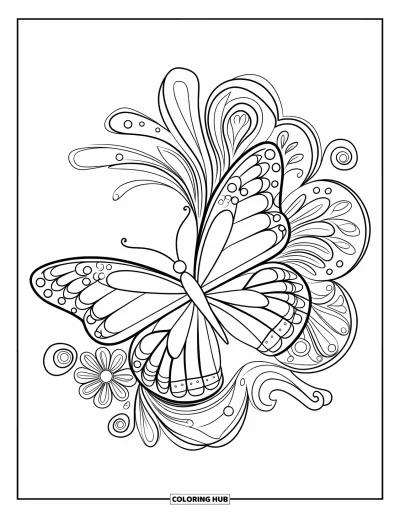 Coloriage de mandala de papillon pour enfants : Motifs de papillon et floraux mêlés dans un mandala plein de vie