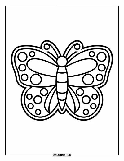 Coloriage de mandala de papillon pour enfants : Papillon avec de gros points et des motifs tourbillonnants sur les ailes