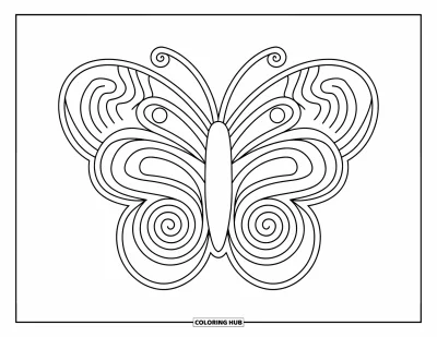 Coloriage de mandala de papillon pour enfants : Papillon aux ailes arrondies dans un mandala simple et bien tracé