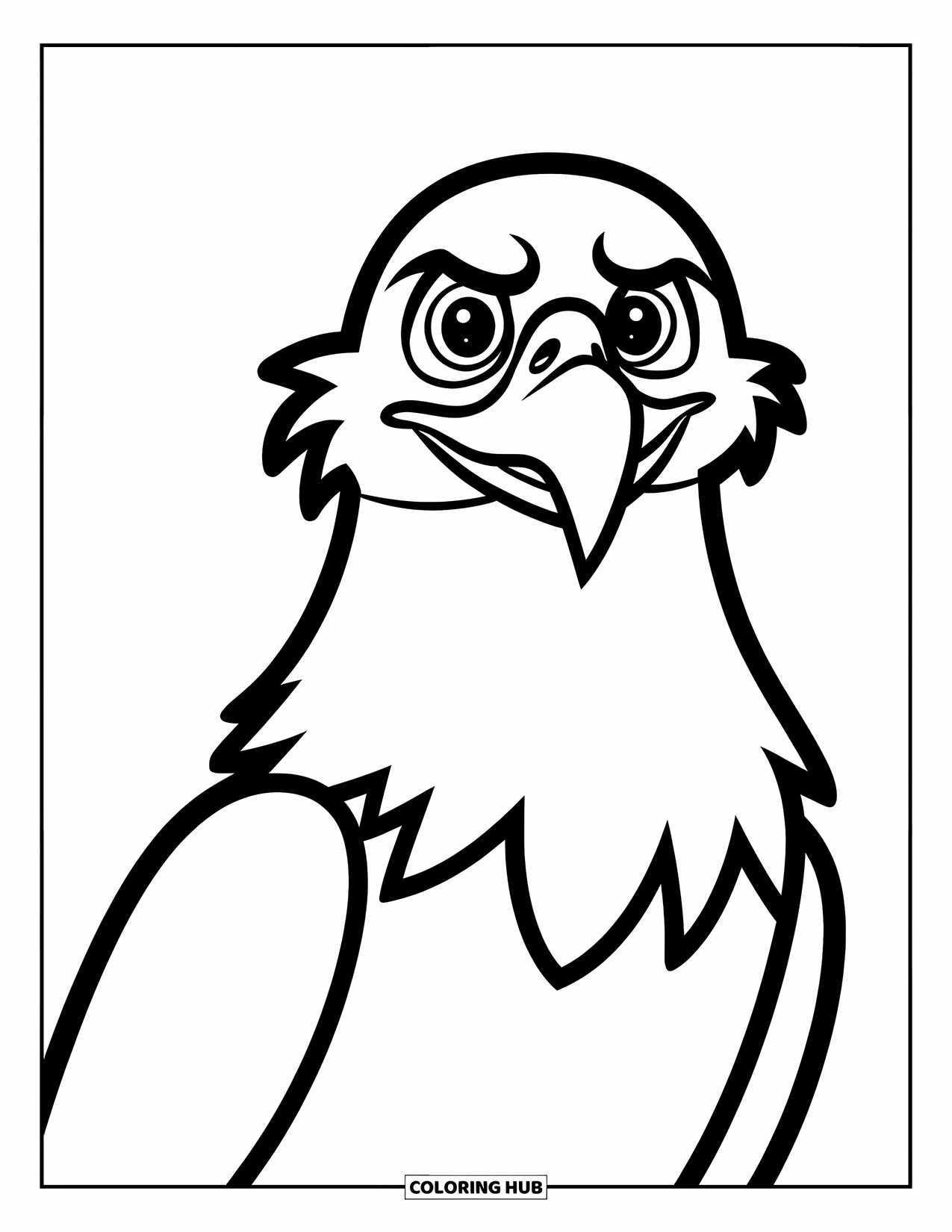 Coloriage d'aigle pour enfants : Le visage audacieux d'un aigle montre des traits forts et un regard clair et perçant