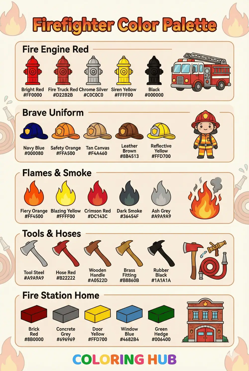 Firefighter Coloring Page Color Palettes
