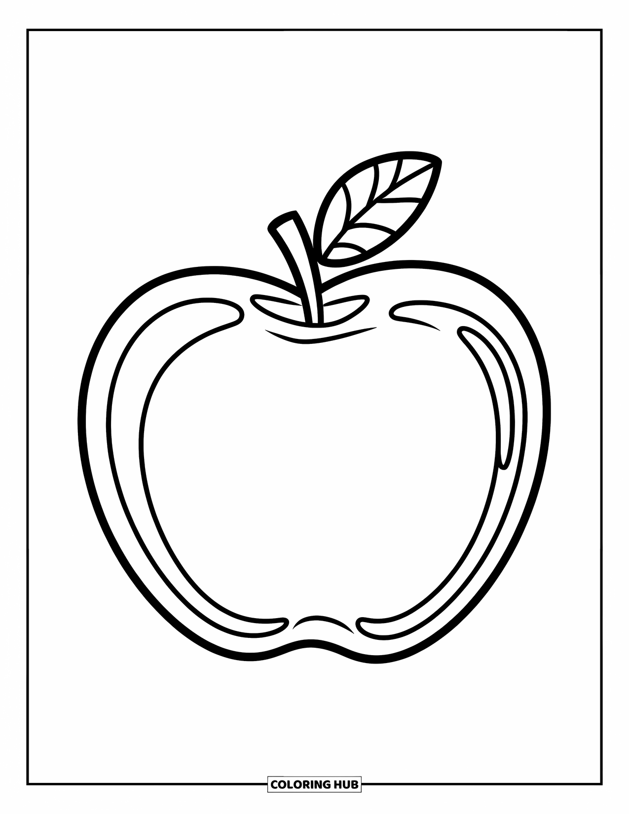 Kleurplaat Eten voor Kinderen: Vrolijke appel met een schattig gezicht in een witte cirkel