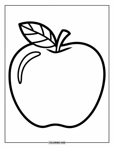 Food Coloring Page for Kids: Cute apple in the center with space all around