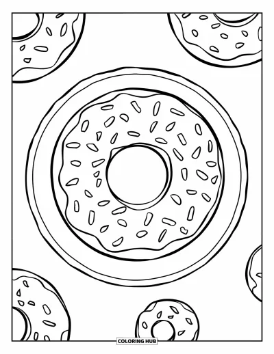 Food Coloring Page for Kids: Doughnut with little sprinkle circles and a clean outline