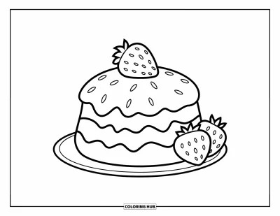 Food Coloring Page for Kids: Shortcake with one strawberry on top and two on the side