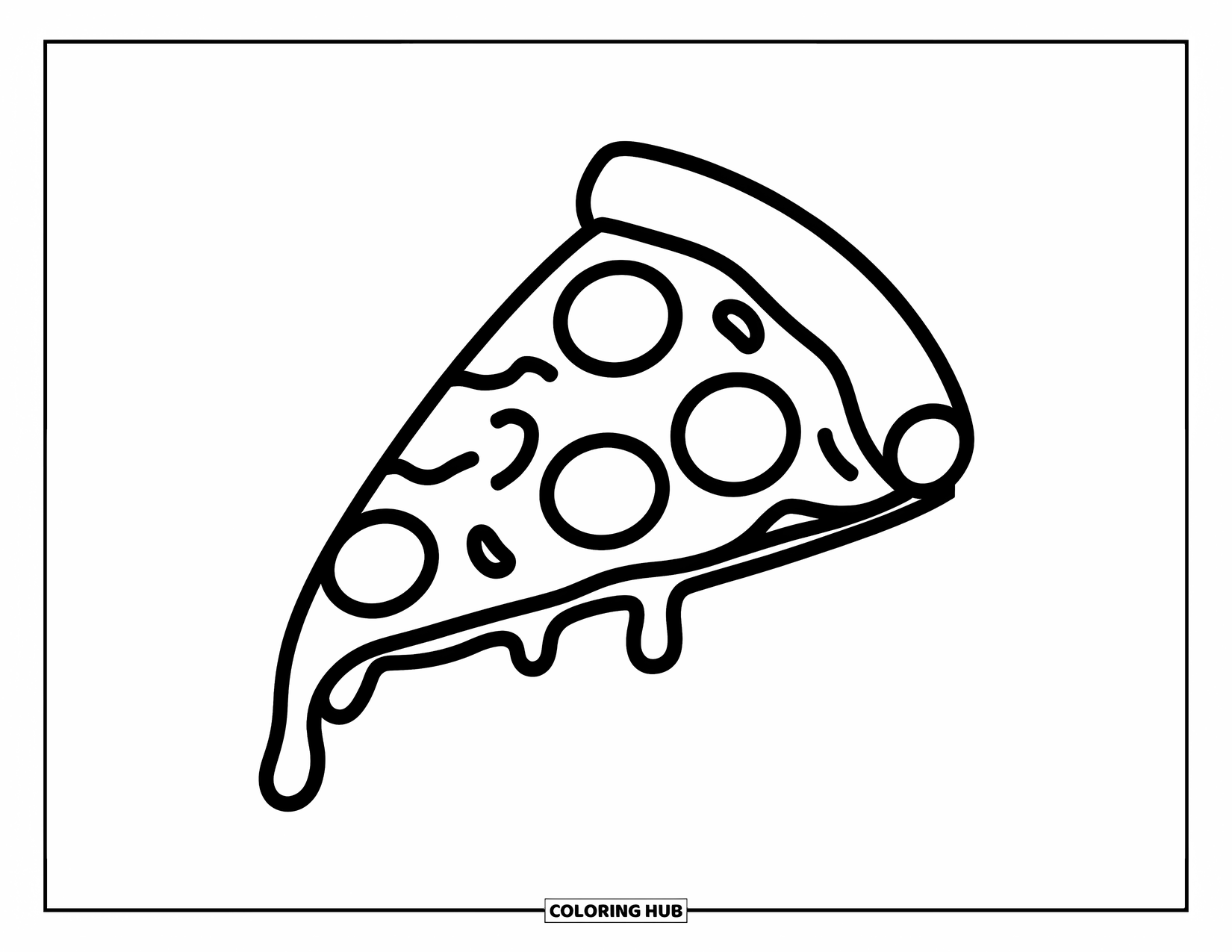 Eten Kleurplaat voor Kinderen: Plak pizza met kleverige kaas en grote pepperoni