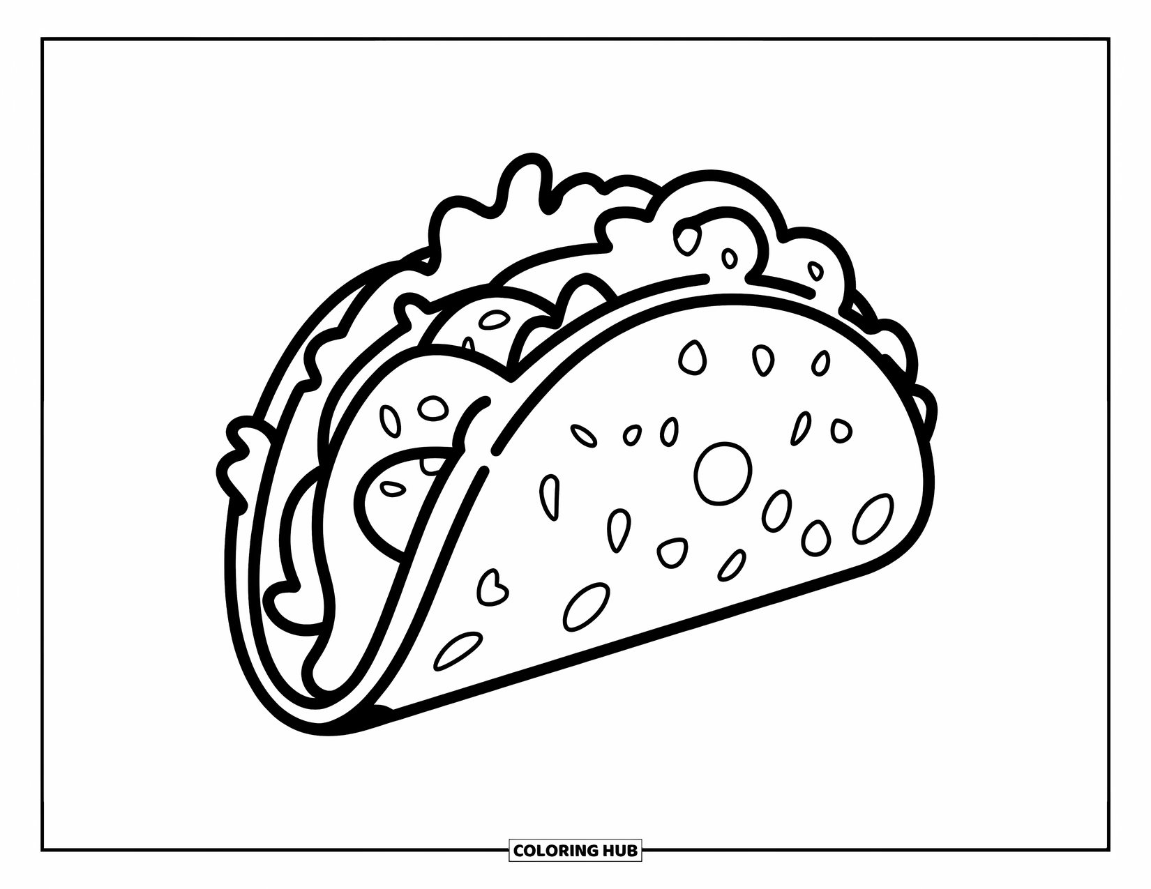 Kleurplaat Eten voor Kinderen: Taco met duidelijke omlijning en leuke ingrediënten op een schone achtergrond