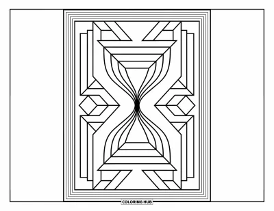 Geometrisk fargeleggingsark for voksne: Geometrisk timeglass med detaljerte mønstre og rammer gir en avslappende kunstnerisk layout