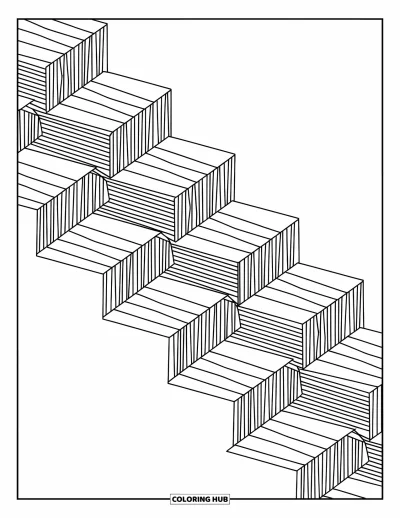Geometrisk fargeleggingsark for barn: Geometrisk bølgeform laget av lagvise rektangler skaper en dristig og dynamisk scene