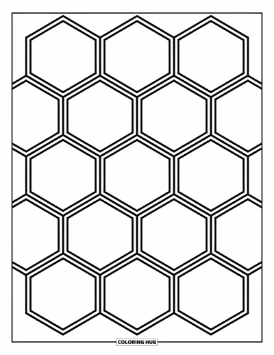Geometrisk fargeleggingsark for barn: Sekskantrutenett med åpne former skaper et morsomt og enkelt design