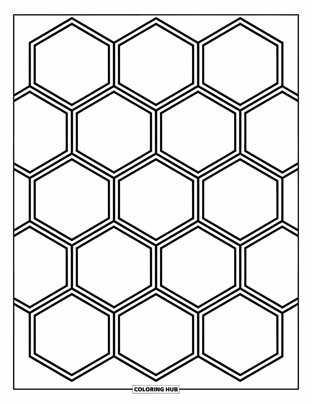 Geometric Coloring Page for Kids: Hexagon grid with open shapes creates a fun and easy design