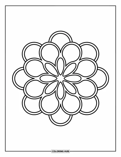 Geometrisk fargeleggingsark for barn: Sammenhengende sirkler og ovaler skaper en søt og enkel blomstermandala