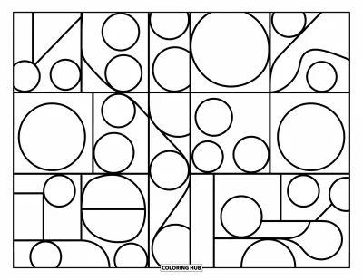 Geometrisk fargeleggingsark for barn: Overlappende former danner et lekent rutenett