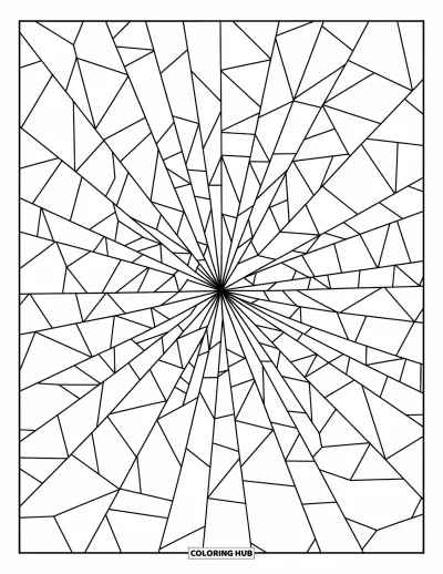 Geometrisk fargeleggingsark for barn: Spredte skår og polygoner skaper et slående glassaktig mønster