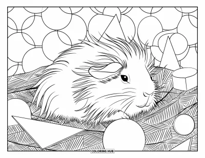 Desenho de Porquinho-da-Índia para Adultos: Porquinho-da-índia de chapéu cochila em lã macia com formas em camadas ao redor