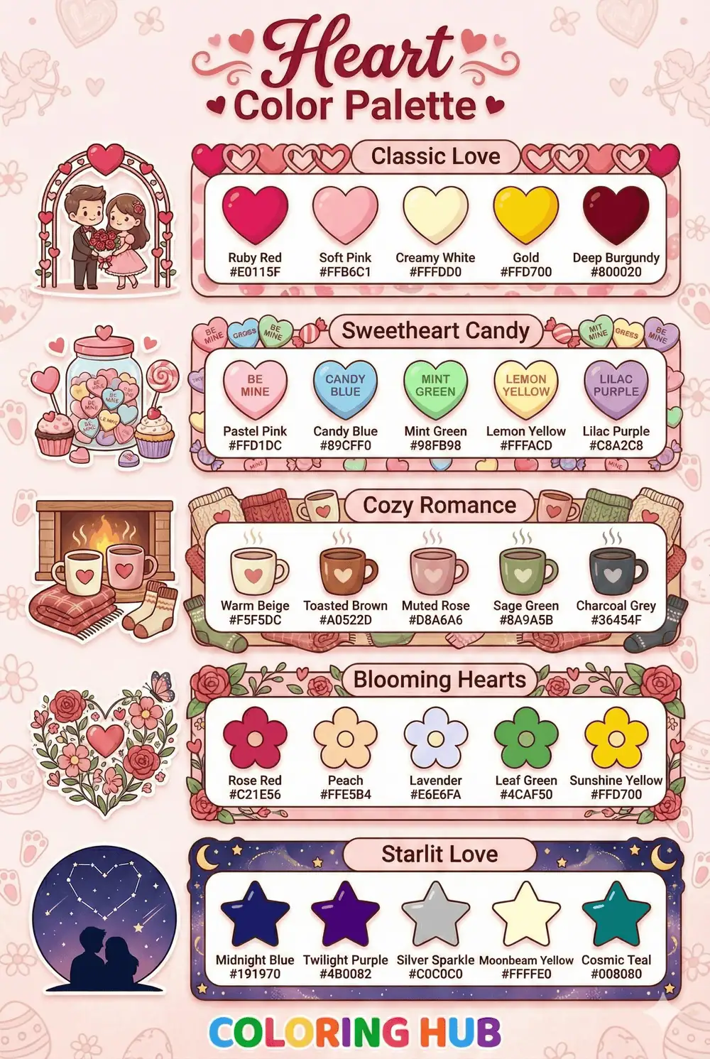 Heart Coloring Page Color Palettes