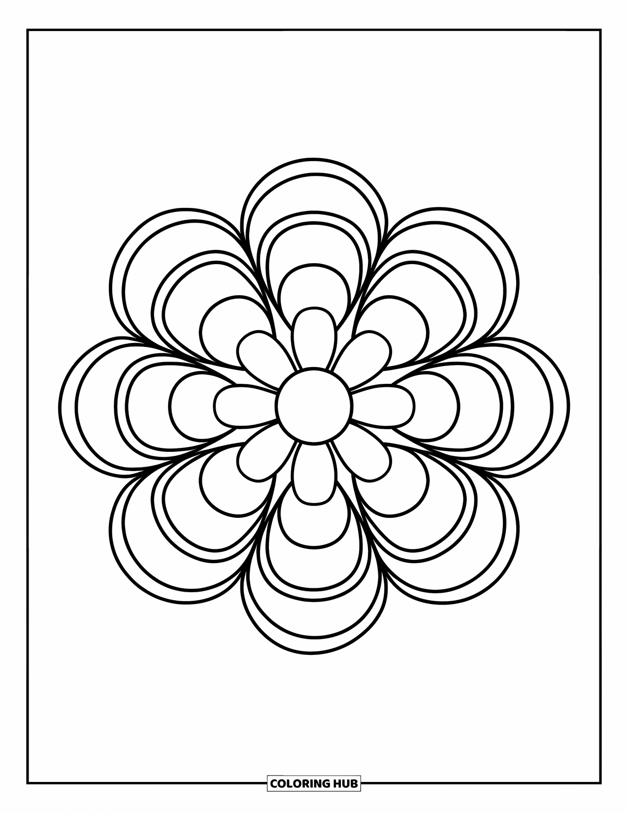Hippie Kleurplaat voor Kinderen: Een vrolijke mandala met grote bloemblaadjes en cirkels gemaakt voor kleine handjes om van te genieten