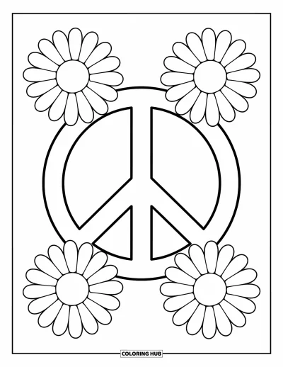 Hippie kifestő gyerekeknek: Egy békejelet öt nagy margaréta övez egy szórakoztató, vidám mintában