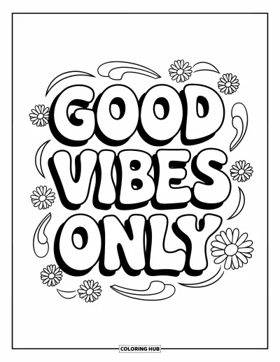 Hippie kifestő gyerekeknek: A "Good Vibes Only" felirat margarétákkal és különleges örvényekkel ugrik ki a képből