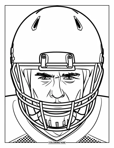 Coloriage de hockey pour enfants : Le visage d'un joueur laisse voir toute sa concentration et sa détermination depuis l'intérieur du casque