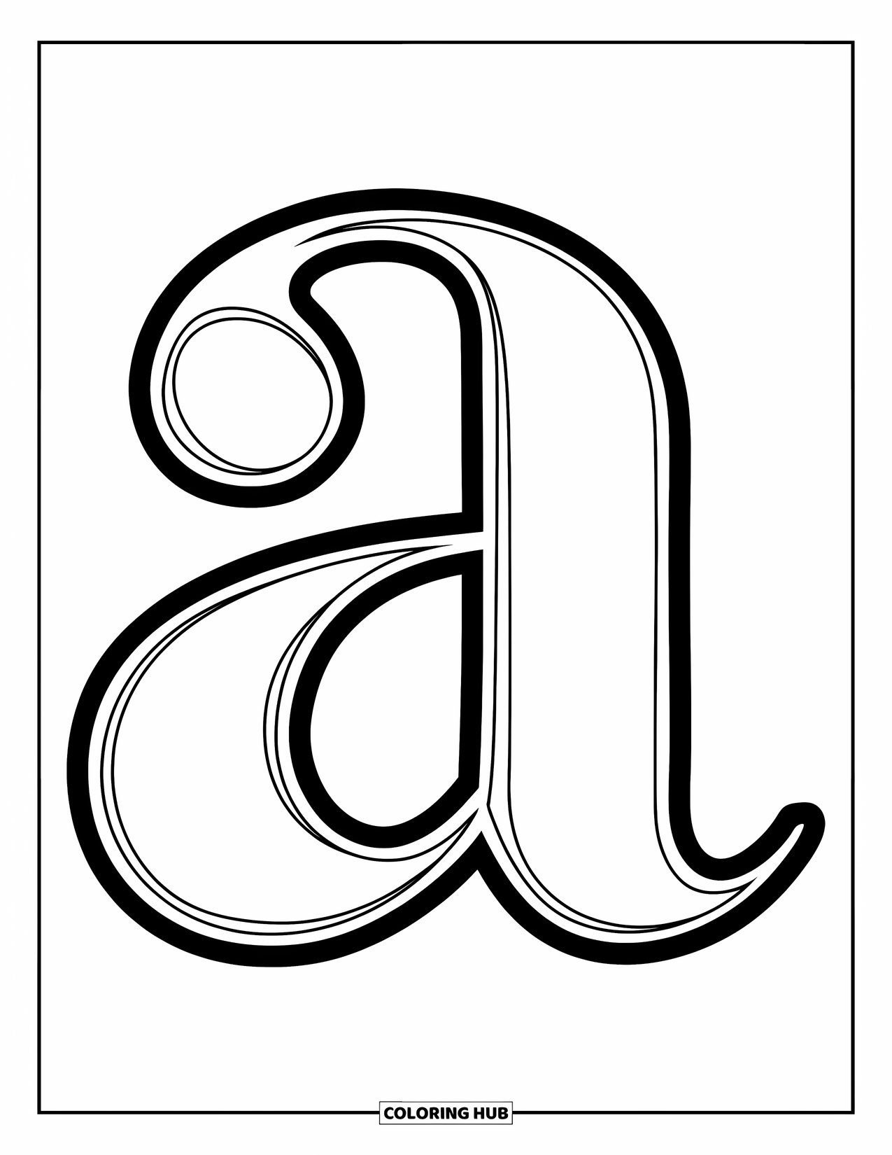 Coloriage Lettre A pour enfants : Un a minuscule dessiné en traits de calligraphie fluides repose doucement contre un fond doux et texturé