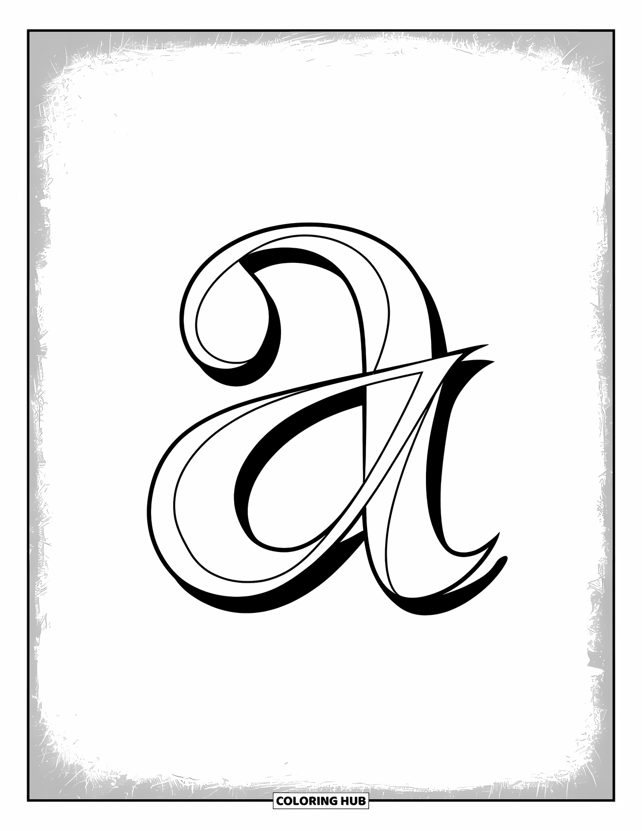 Coloriage Lettre A pour enfants : Un a minuscule avec une écriture fluide repose doucement sur un parchemin à la texture douce