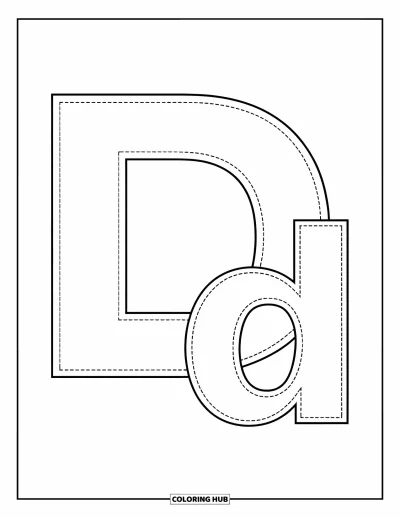Omalovánka písmene D pro děti: Tečkovaná písmena D a d jsou vedle sebe pro zábavné obtahování