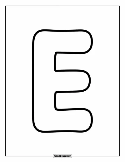 Coloriage de la lettre E pour enfants : Un e minuscule en gras est centré sur la page, simple et amusant à colorier