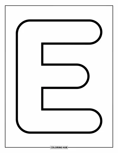 Coloriage de la lettre E pour enfants : Un grand E majuscule bien visible est centré sur la page pour les tout-petits
