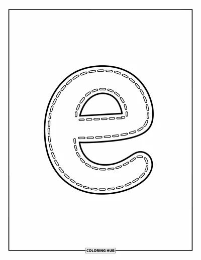 Coloriage de la lettre E pour enfants : Un joli E en pointillés aide les enfants à tracer avec facilité