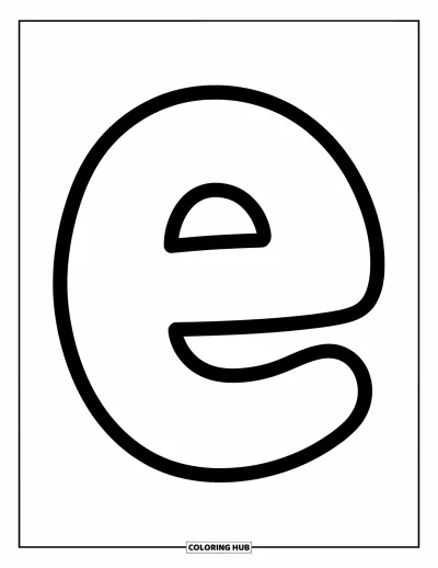 Coloriage de la lettre E pour enfants : Un joli petit e aux traits épais est centré sur la page et prêt à être colorié