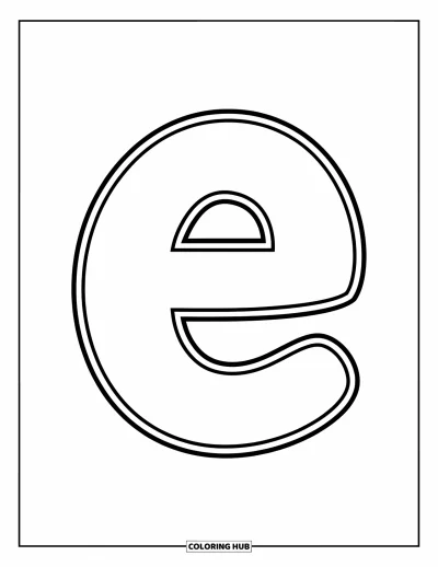 Coloriage de la lettre E pour enfants : Un simple e minuscule en gras se tient seul au milieu de la page