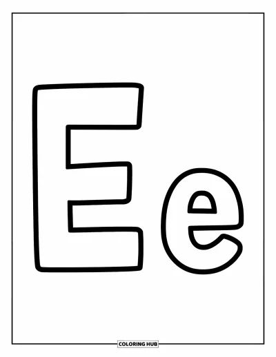 Coloriage de la lettre E pour enfants : Grand E et petit e côte à côte avec des contours gras et ludiques