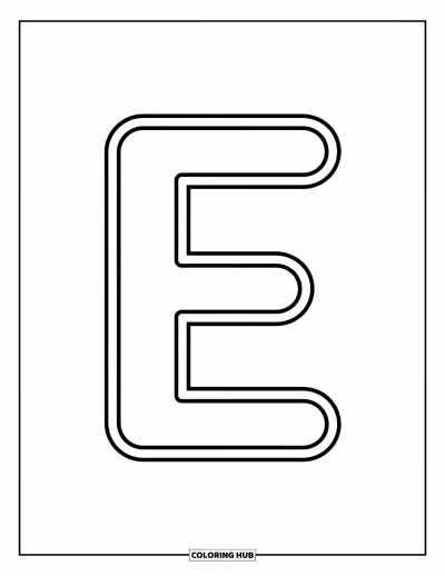 Coloriage de la lettre E pour enfants : Un grand E trône fièrement au centre, parfait pour que les jeunes apprenants le colorient