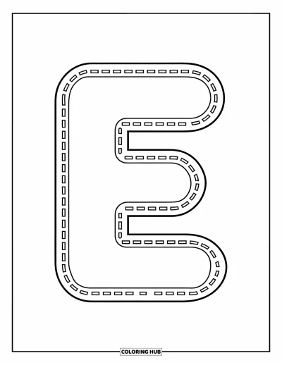 Coloriage de la lettre E pour enfants : Un grand E en pointillés aide les tout-petits à apprendre à tracer avec confiance