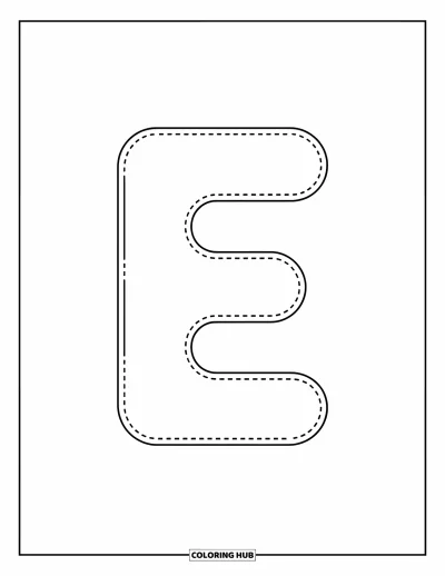 Coloriage de la lettre E pour enfants : Le e minuscule en pointillés offre un exercice de traçage amusant